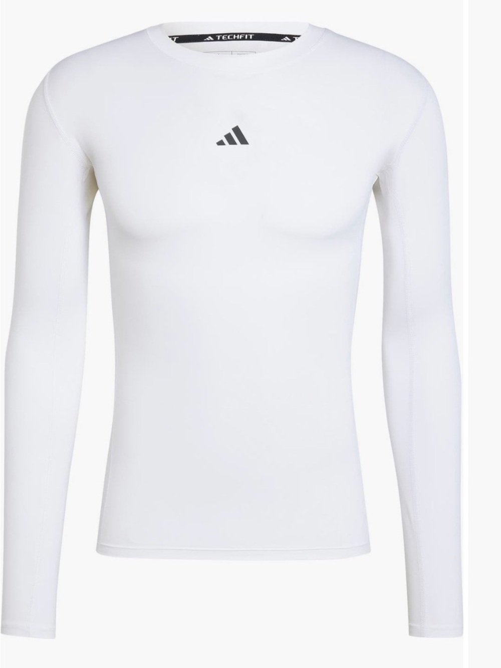 adidas White Long Sleeve Techfit Compression Moisture Wicking Athletic Tee L